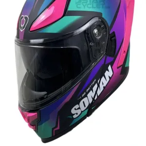 کلاه کاسکت فک متحرک SOMAN مدلF2 WHITE-BLUE-VISION