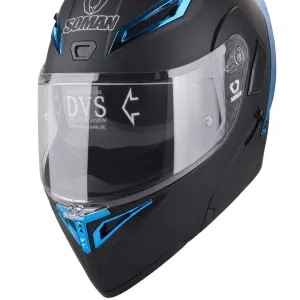 کلاه کاسکت فک متحرک SOMAN مدل 955 MATT-BLACK-ELECTROPLATED-BLUE