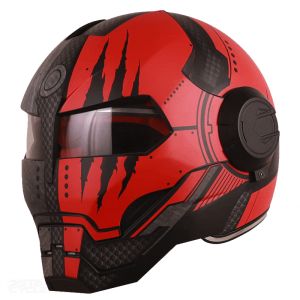 کلاه کاسکت فک ثابت IRONMAN مدل SHINY RED GRAY