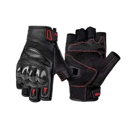 دستکش نیمه چرمی پروتکشن دار MOTOWOLF مدل BLACK RED