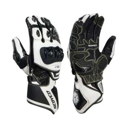 دستکش چرم زمستانی موتورسواری اسکایکو مدل SR-7 WHITE BLACK