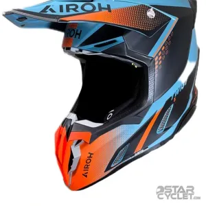 کلاه کاسکت کراسی AIROH مدل TWIST3 BLUE ORANGE BLACK MATT