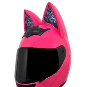 کلاه کاسکت گربه‌ای اسپیکردار و چراغدار HNJ مدل F939 PLUS PINK