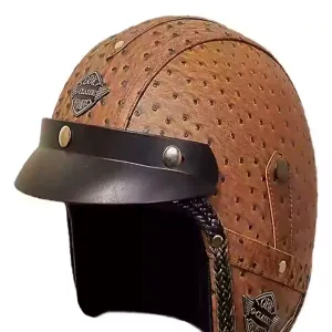 کلاه کاسکت وسپایی چرمی او بی کی مدل OSTRICH BROWN