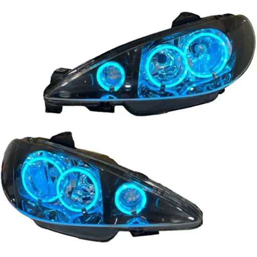 چراغ جلو اسپرت پژو 206 مدرن مدل حلقه 3D-S3 آبی یخی داخل مشکی بدون موتور دو عددی چراغ جلو اسپرت پژو 206 مدرن مدل حلقه 3D-S3 آبی یخی داخل مشکی بدون موتور دو عددی
