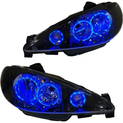 چراغ جلو اسپرت پژو 206 مدرن مدل حلقه 3D-S3 آبی داخل مشکی بدون موتور دو عددی