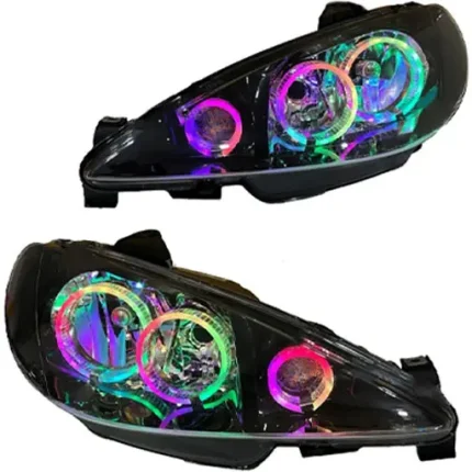 چراغ جلو اسپرت پژو 206 کروز مدل حلقه 3D-S3 فول کالر (بلوتوثی) داخل مشکی بدون موتور دو عددی