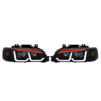 چراغ جلو اسپرت سمند LX طرح BMW تمام پلکسی (چپ و راست) سفید ابرو قرمز