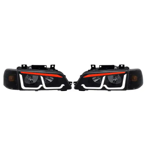 چراغ جلو اسپرت سمند LX طرح BMW تمام پلکسی (چپ و راست) سفید ابرو قرمز