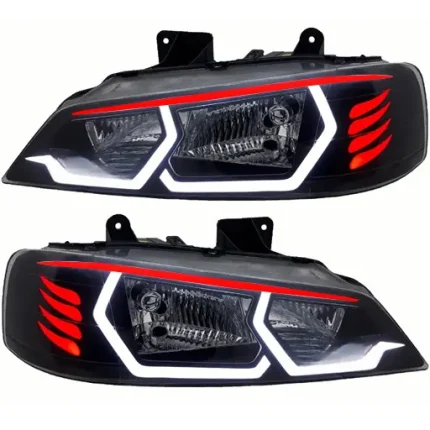چراغ جلو اسپرت پژو پارس طرح BMW i8 تمام پلکسی (چپ و راست) سفید ابرو قرمز