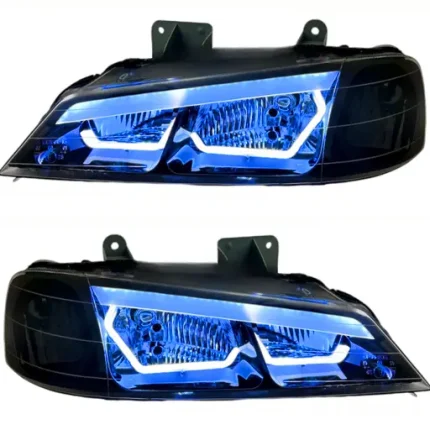 چراغ جلو اسپرت پژو پارس طرح BMW ابرو سه بعدی (چپ و راست) آبی یخی مات