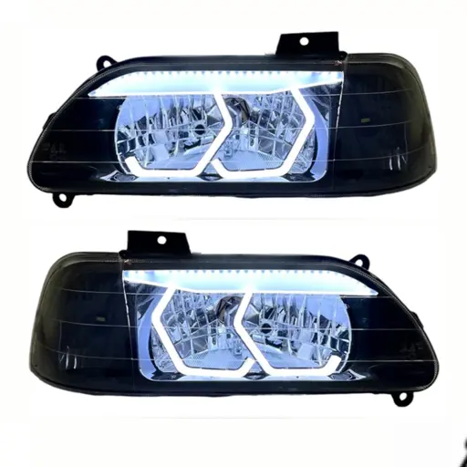 چراغ جلو اسپرت پراید طرح BMW ابرو سه بعدی (چپ و راست) سفید