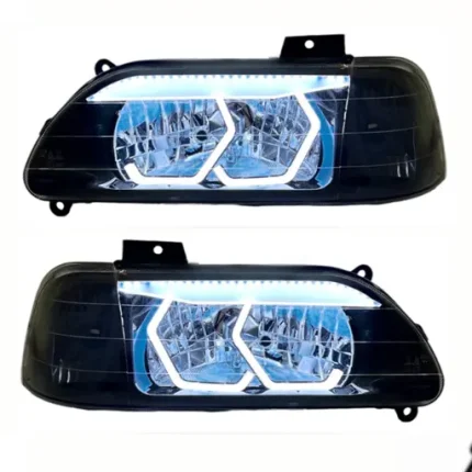چراغ جلو اسپرت پراید طرح BMW ابرو سه بعدی (چپ و راست) آبی یخی