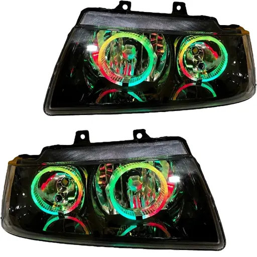 چراغ جلو اسپرت سمند LX کروز مدل حلقه 3D فول کالر (بلوتوثی) داخل مشکی بدون موتور دو عددی چراغ جلو اسپرت سمند LX کروز مدل حلقه 3D فول کالر (بلوتوثی) داخل مشکی بدون موتور دو عددی