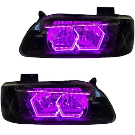 چراغ جلو اسپرت پراید 131 جمع ساز مدل 3D-Hexa-X بنفش داخل مشکی دوحالته بدون موتور دو عددی