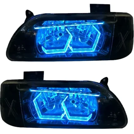 چراغ جلو اسپرت پراید 131 جمع ساز مدل 3D-Hexa-X آبی یخی داخل مشکی دوحالته بدون موتور دو عددی
