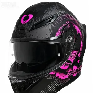 کلاه کاسکت فک متحرک دخترانه سومان مدل SM955-S PEONY BLACK PINK