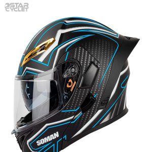 کلاه کاسکت فک متحرک SOMAN مدل 955 DUMB-BLACK-BLUE-FLOWER