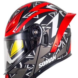 کلاه کاسکت فک متحرک SOMAN مدل F2 MATT-BLACK-RED-SPIDER
