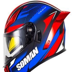 کلاه کاسکت فک متحرک SOMAN مدل F2 MATT-BLUE-RED-SPARTAN