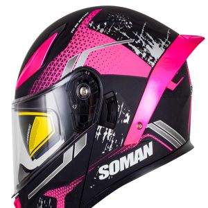 کلاه کاسکت فک متحرک SOMAN مدل F2 MATT-BLACK-PINK-SHADOW
