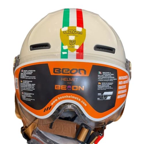 کلاه کاسکت وسپایی BEON با قابلیت تنظیم سایز کرم طرح ایتالیا