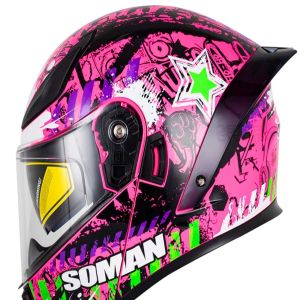 کلاه کاسکت فک متحرک SOMAN مدل F2 GLOSS-BLACK-PINK-SPARK کلاه کاسکت فک متحرک SOMAN مدل F2 GLOSS-BLACK-PINK-SPARK