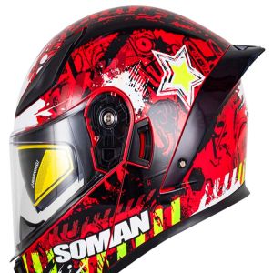 کلاه کاسکت فک متحرک SOMAN مدل F2 GLOSS-BLACK-RED-SPARK