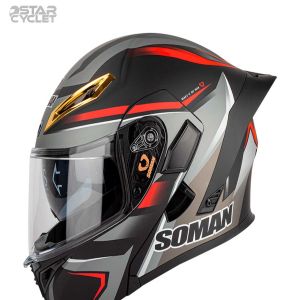 کلاه کاسکت فک متحرک SOMAN مدل 955 RED-GRAY-VISION