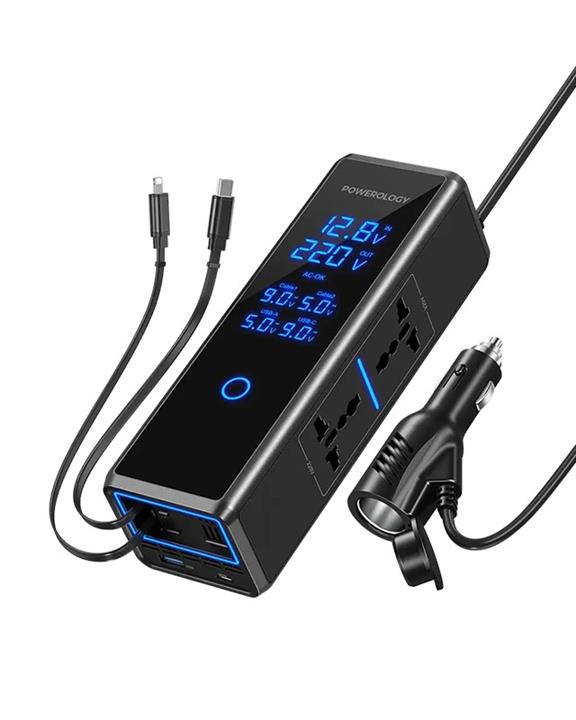 اینورتر فندکی خودرو 300 واتی پاورولوژی با صفحه نمایش و کابل جمع شونده مدل PWCPI300W اینورتر فندکی خودرو 300 واتی پاورولوژی با صفحه نمایش و کابل جمع شونده مدل PWCPI300W