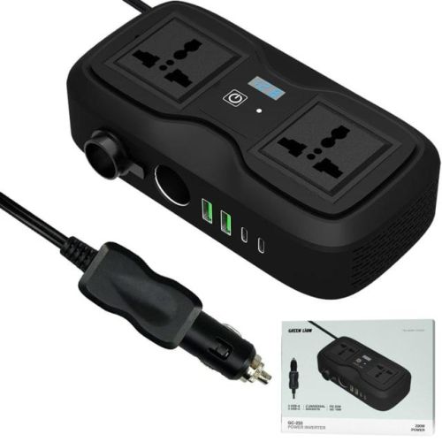اینورتر فندکی خودرو گرین لاین Green Lion مدل GC-233 توان 200 وات
